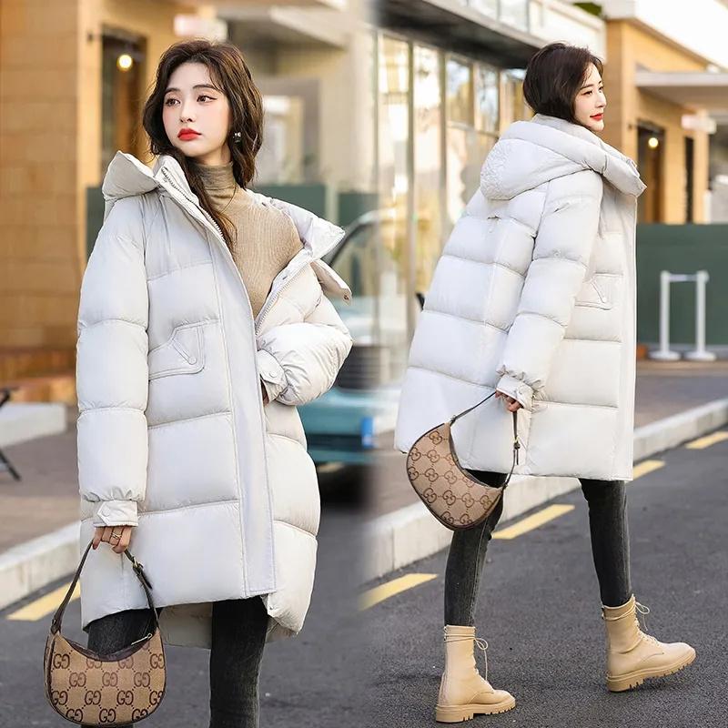 Long Winter Parkas Jacket Women's Loose Down Cotton Coats Casual Hooded Cotton-padded Outwear Puffer Parka Coat