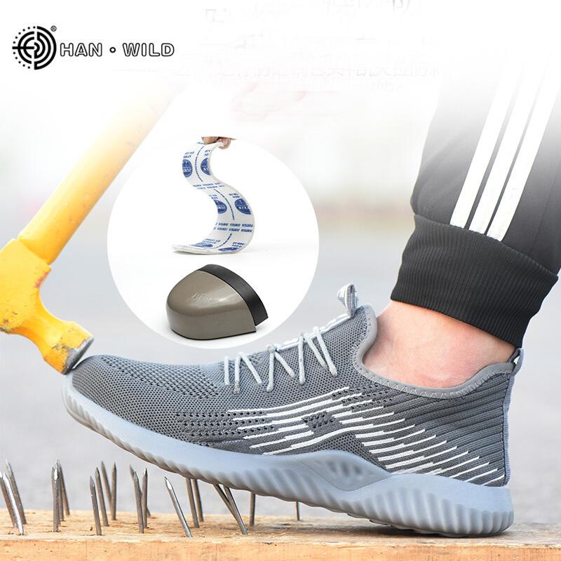 Men Safety Steel Toe Shoes Mens Air Mesh Fashion Puncture-Proof Boots Lightweight Summer Breathable Work Sneakers Shoe Male cm