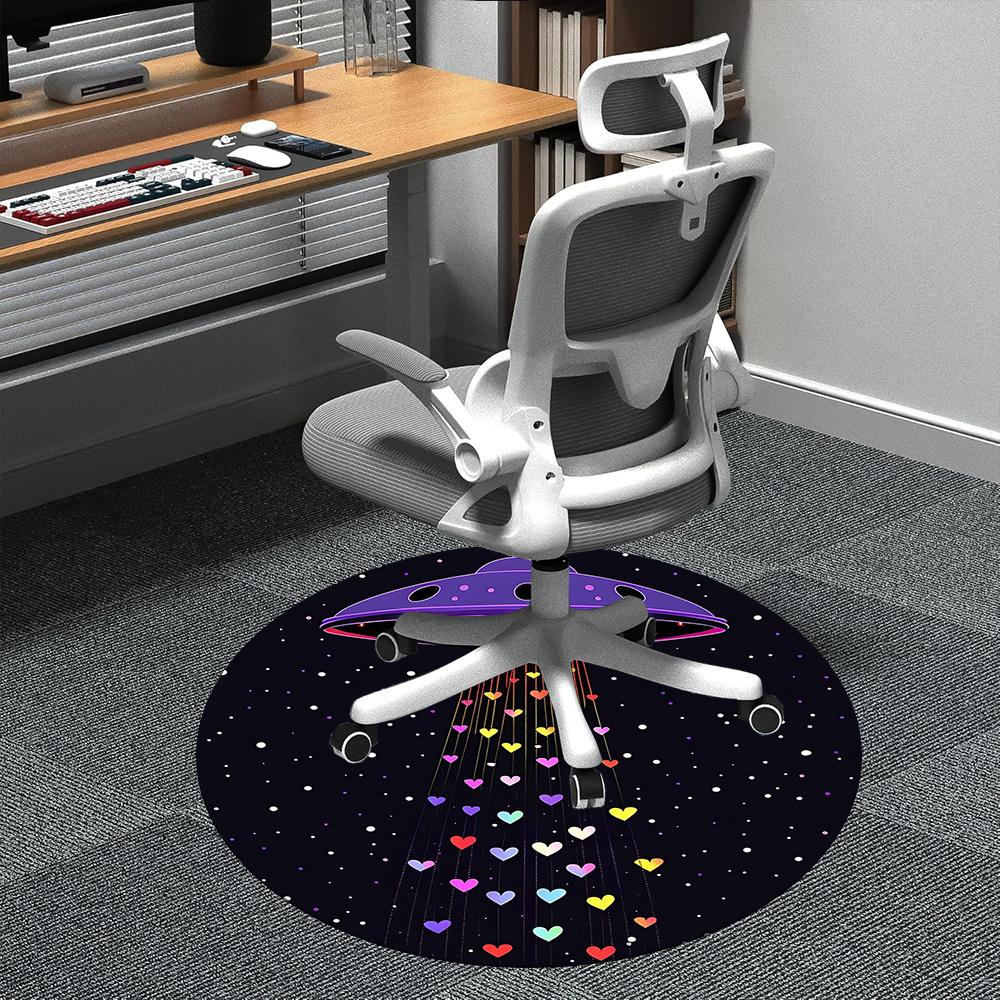 

1pc UFO Hearts Office Round Area Rug, Indoor Mat Suitable ForOffice, Under Office Chairs Bedroom Living Room Home Decor, Room Deco 056 80cm by 80cm