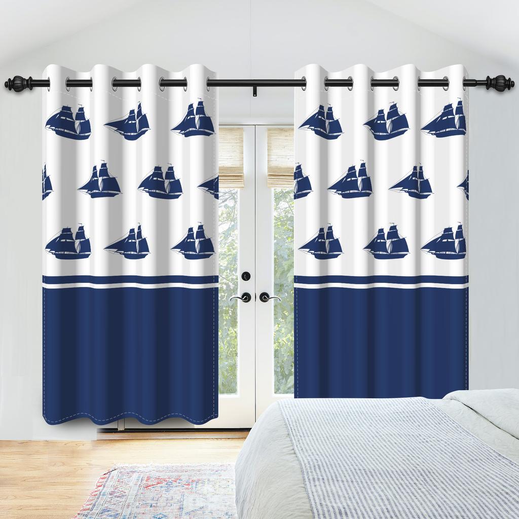 Nautical Themed 100% Blackout Curtains Multiple Designs Navy Style Curtains For Bedroom Living Room Decor Grommet Window Drapes