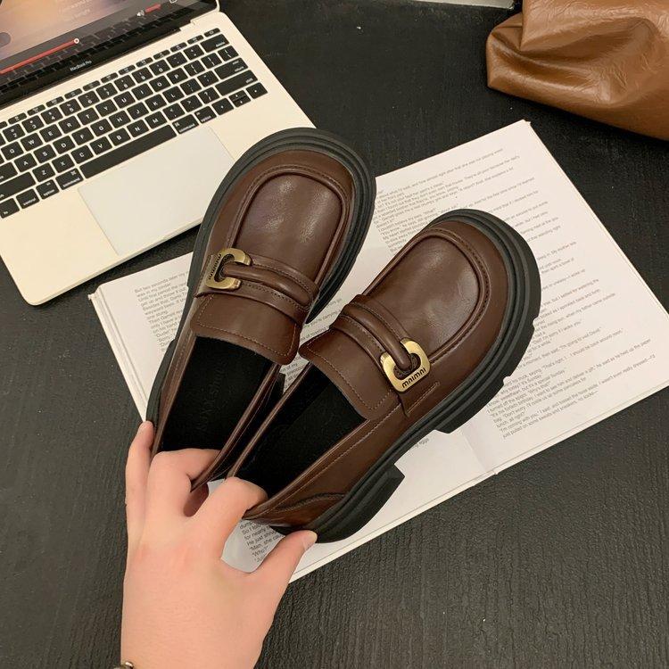 British style platform heightening small leather shoes women's French one-pedal not tired feet single shoes 2025 new black loafers