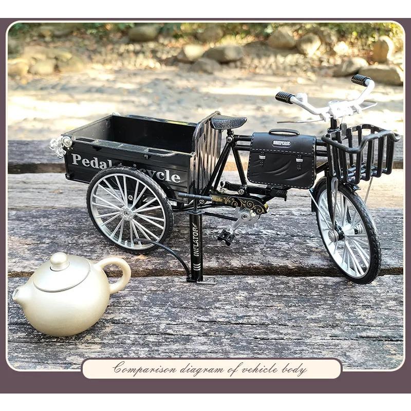 1/10 Mini Stop Retro Trójkołowy Rower Płaski Metalowy Odlewany Ciśnieniowo Klasyczny Model Trójkołowy Zabawka Symulacja Kolekcja Prezenty
