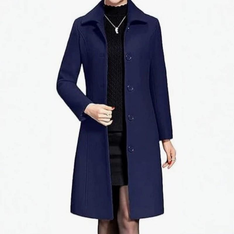 2026 Womens Elegant Wool-Blend Trench Coat Long Winter Outerwear Vintage Style Mid-Length Single-Breasted