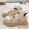 Kawaii Lace Bowknot White Lolita Shoes Women  Heart Buckle Platform Mary Janes Woman Japanese Style Patent Leather Jk Shoes