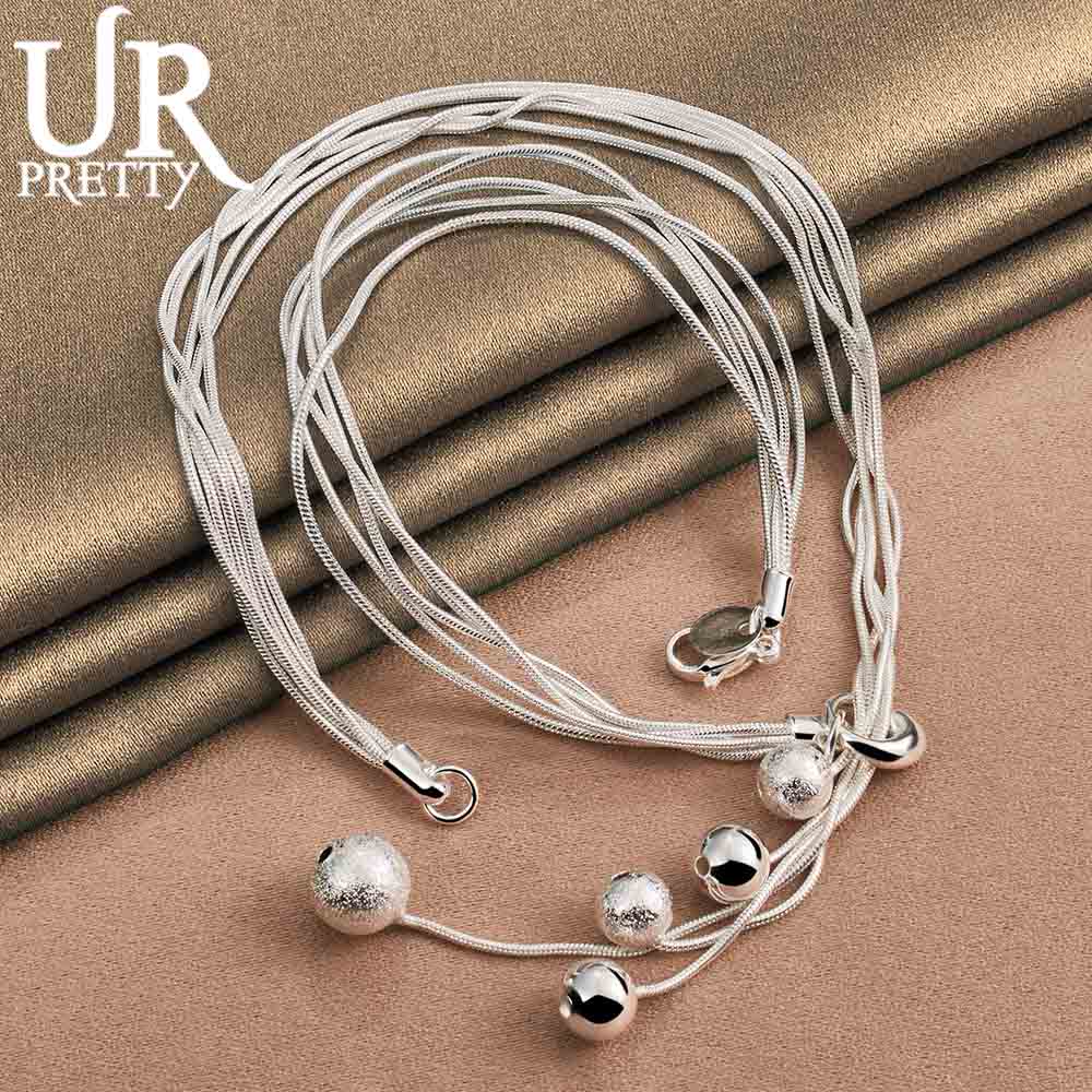 925 Srebro Sterling Pięć Łańcuszków Wężowych Mrożone Gładkie Koraliki Naszyjnik Modna Biżuteria Ślubna