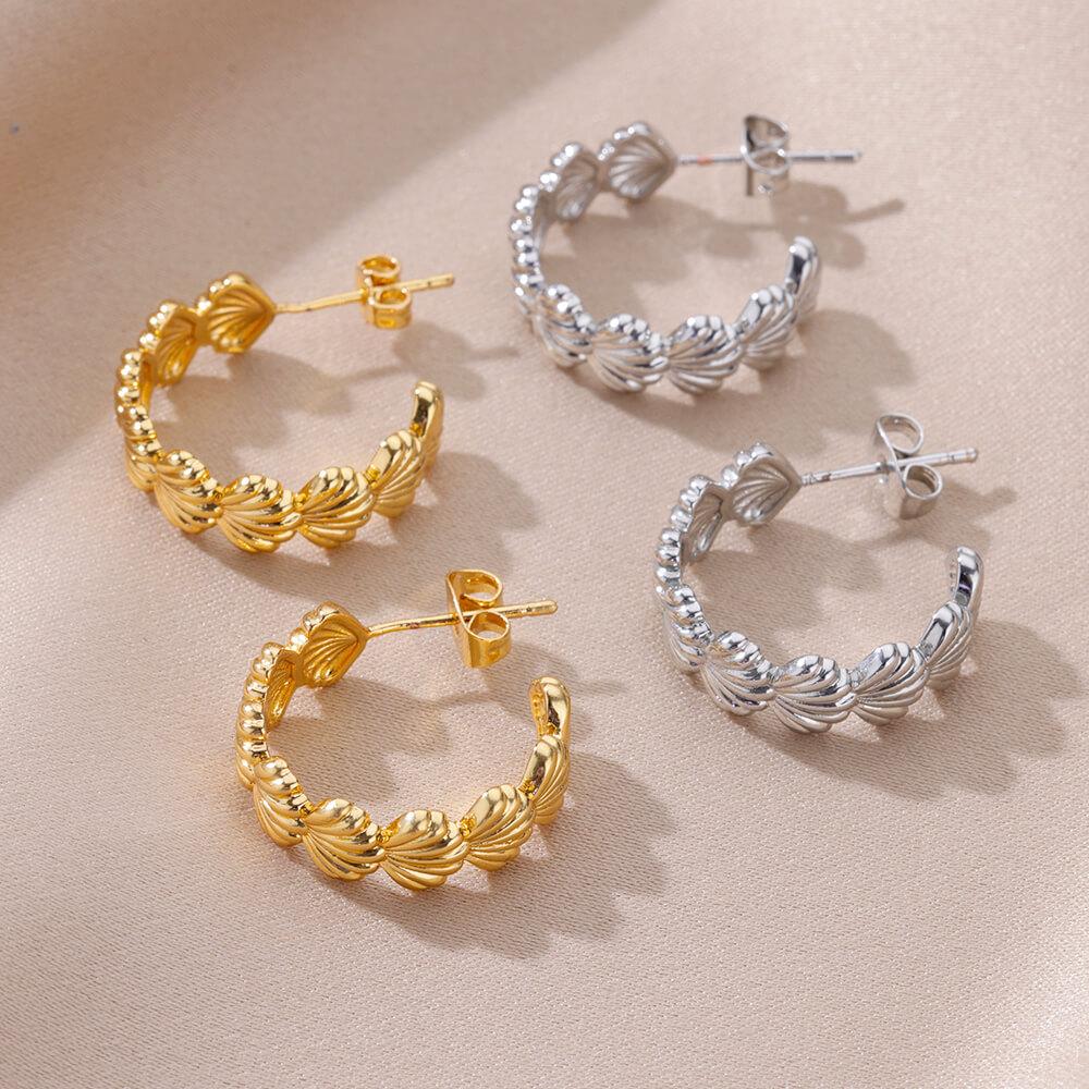 Boho Shell Earrings For Women Stainless Steel Gold Color Piercing Stud Earring 2024 Luxury Beach Summer Zircon Birthday Gift