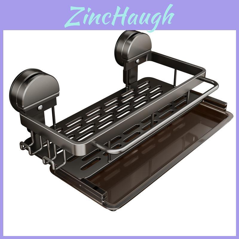 Kitchen Aluminum Suction Cup Sink Organizer With Drip Tray For Wall Mounting