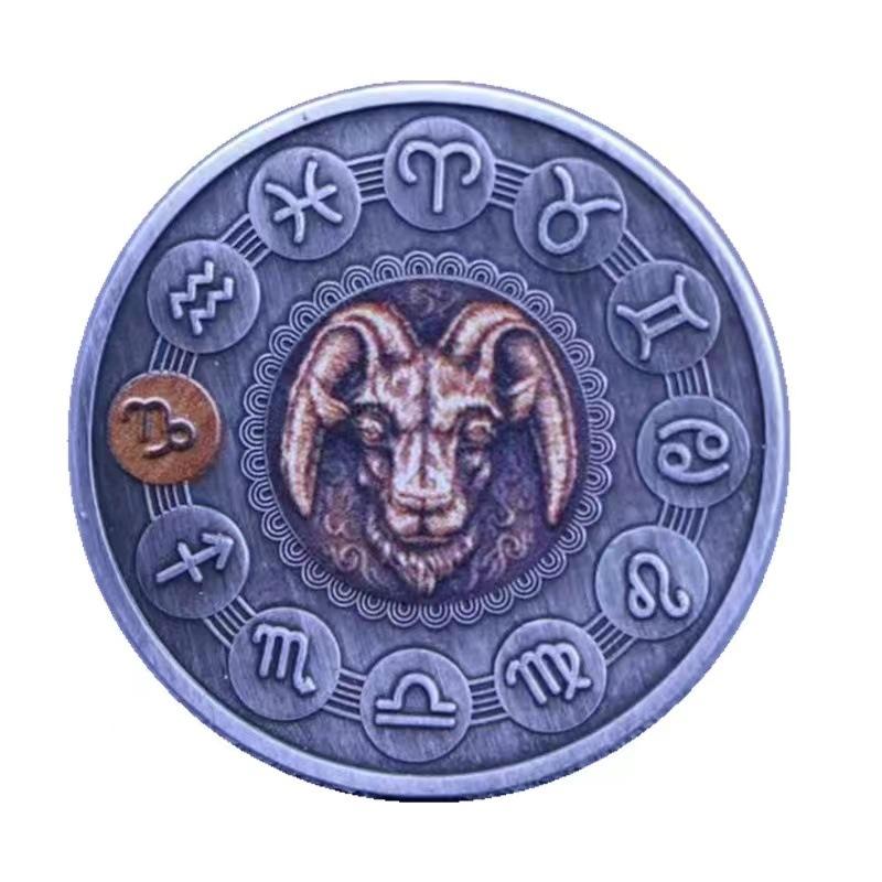 Twelve zodiac dual color commemorative coin, nickel ancient silver coin, sun and moon god, wish, angel, birthday gift, Christmas gift