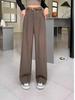 Elegant High-Waisted Drapey Suit Pants for Women - Spring/Autumn, Floor-Length, Straight & Wide-Leg Style.