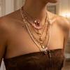 5PCS Bohemian Stacked Necklace for Women Metal Enamel Fish Starfish Irregular Gravel Beads Clavicle Chain Party Jewelry Gifts