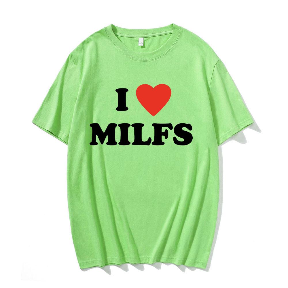 Модные Унисекс Футболки с Принтом I Love MILFS I Heart Hot Moms Мужские Женские Оверсайз Повседневная Футболка Харадзюку Футболка Стритвир 2XL