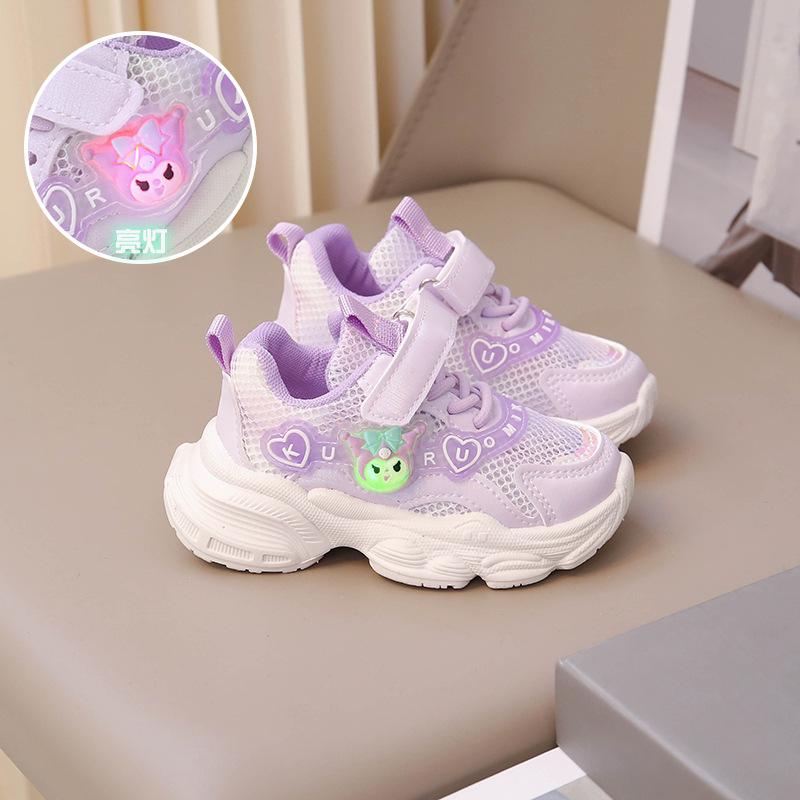 Girls Shoes Spring and Autumn Sports Shoes Foot Stepping Lamp Mesh Children Baby Breathable Mesh Shoes Casual Shoes Medium and Small Children