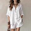 Set Estivo da Donna Tinta Unita Monopetto Manica Corta Camicia Pantaloncini Set Due Pezzi