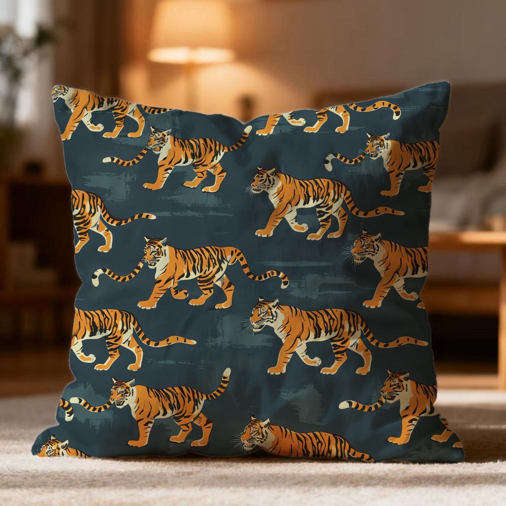 Fashion Tiger Cushion Cover Soft Washable Pillow Case Multi-Scene for Couch Bed Travel Office Use
