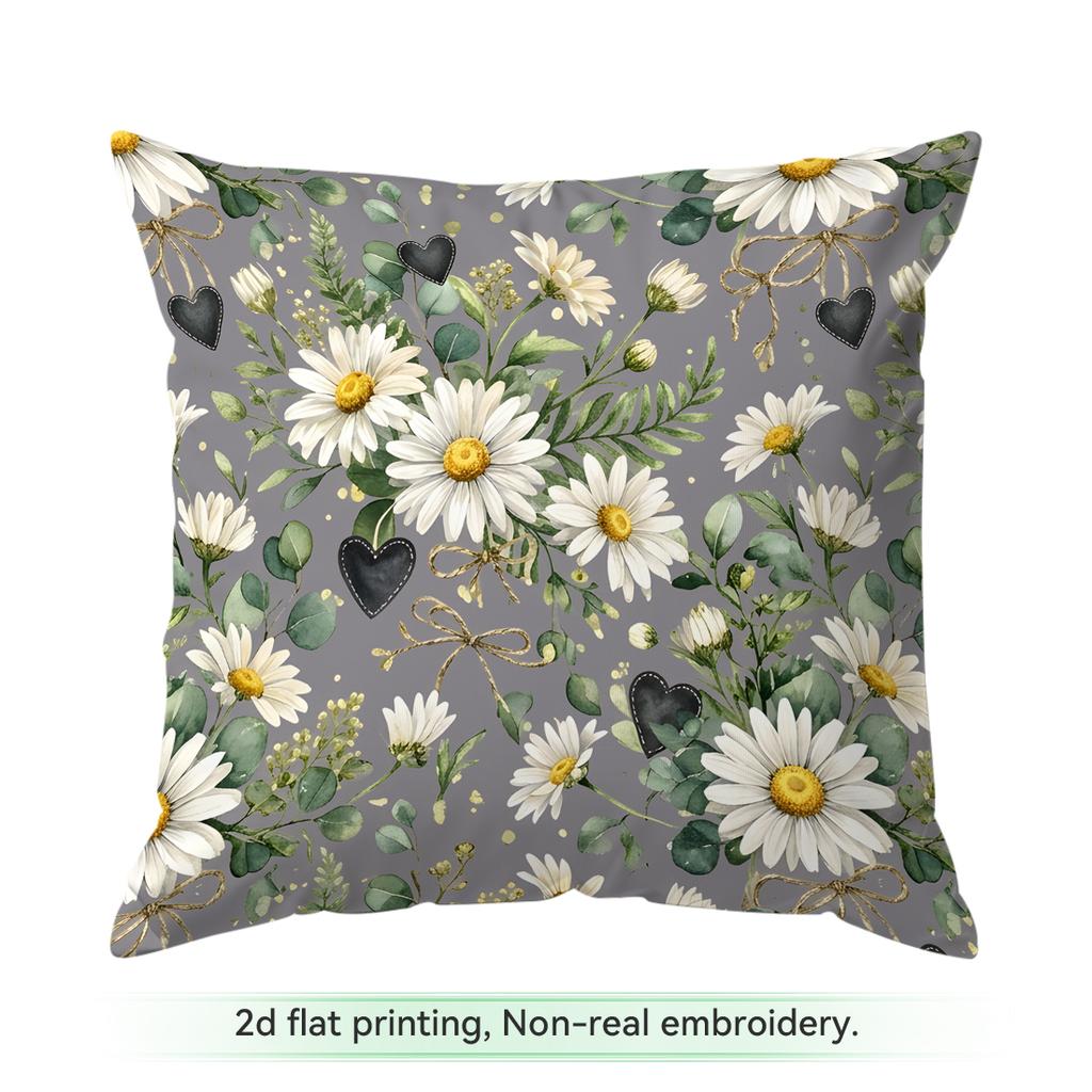 Pcs Grey Daisy Proverbs Design Singlesided Printed Pillowcase Cushion Coversuitable For Living Roombedroomcar Decoration