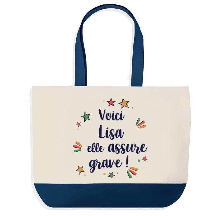 Sac shopping - PLANETEE - Lisa - fond bleu - coton 40x45 cm - grand format