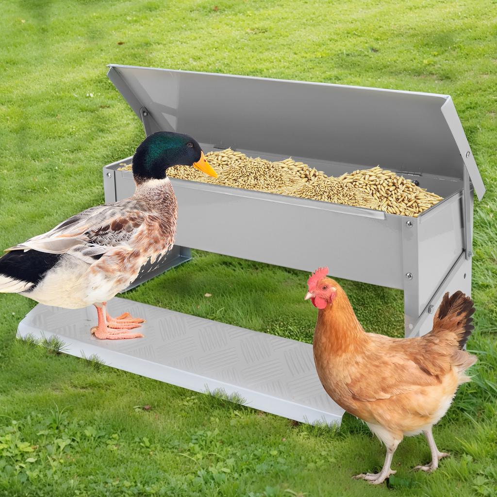 Automatic Chicken Feeder with Weatherproof Lid Rat Proof Chicken Feeder Metal Chicken Feeder for Chickens Geese Ducks Turkeys