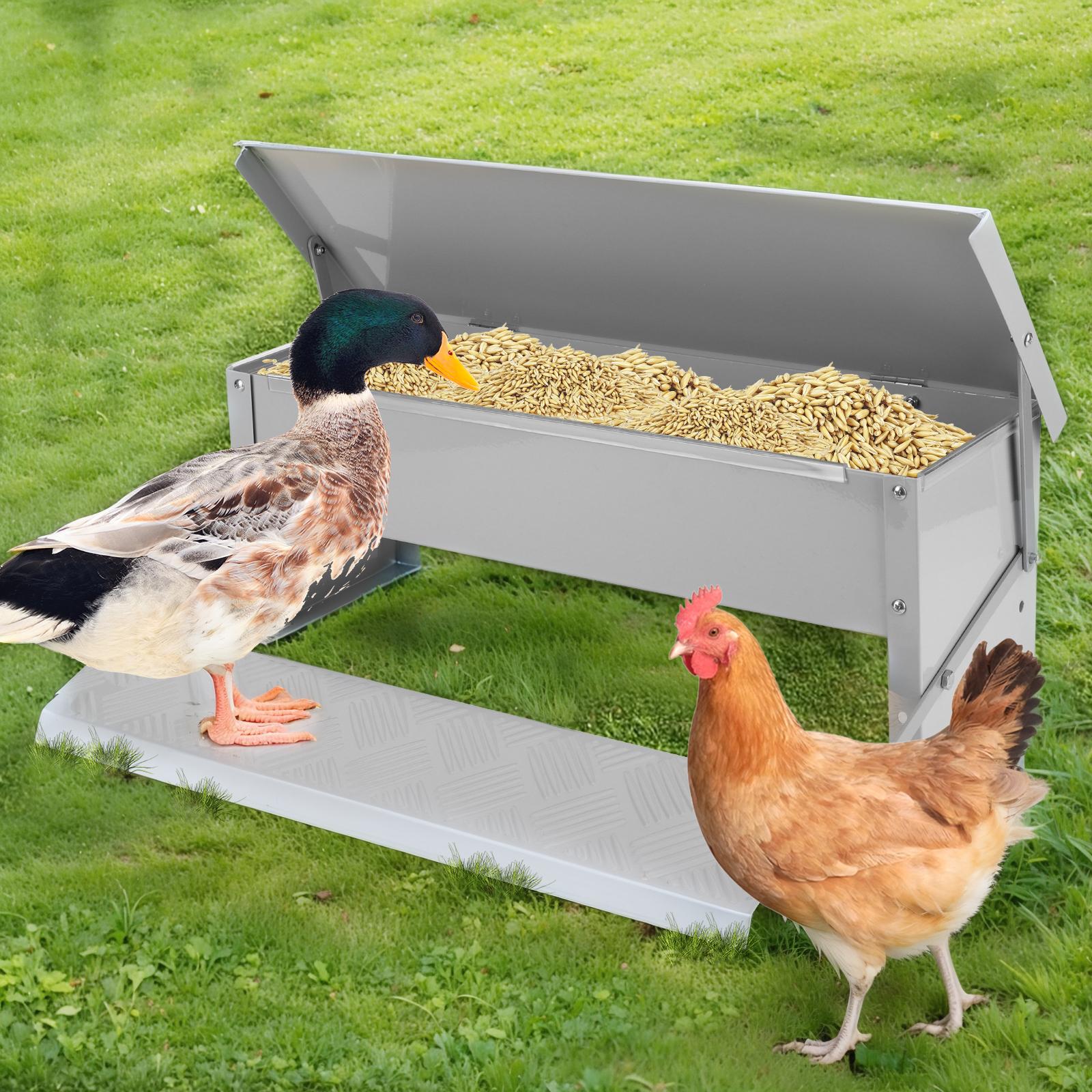 Automatic Chicken Feeder with Weatherproof Lid Treadle Chicken Feeder Metal Chicken Feeder for Chickens Geese Ducks Turkeys