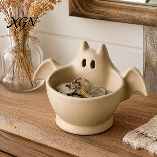 White Trinket Tray 3D Printed Halloween Ghost Bowl, Trick or Treat Snack Candy Storage Bowl Serving Decorative Dish, Party Supplies Nut