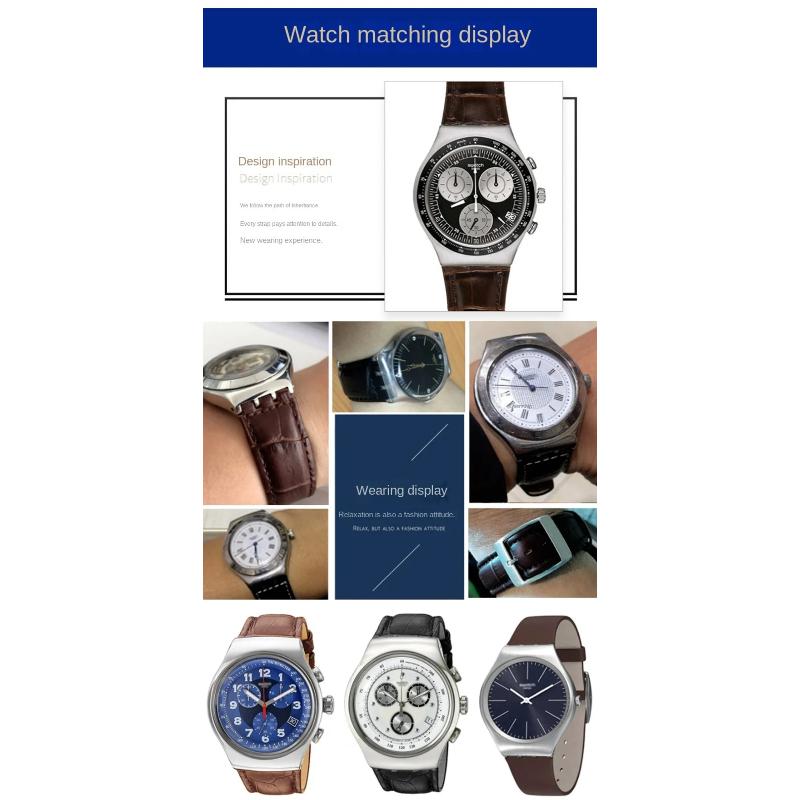 23mm Genuine Leather Silicone Watch Band For Swatch YOS440 449 401G 447 448 IRONY Watchband Men's Frosted Texture Soft Straps