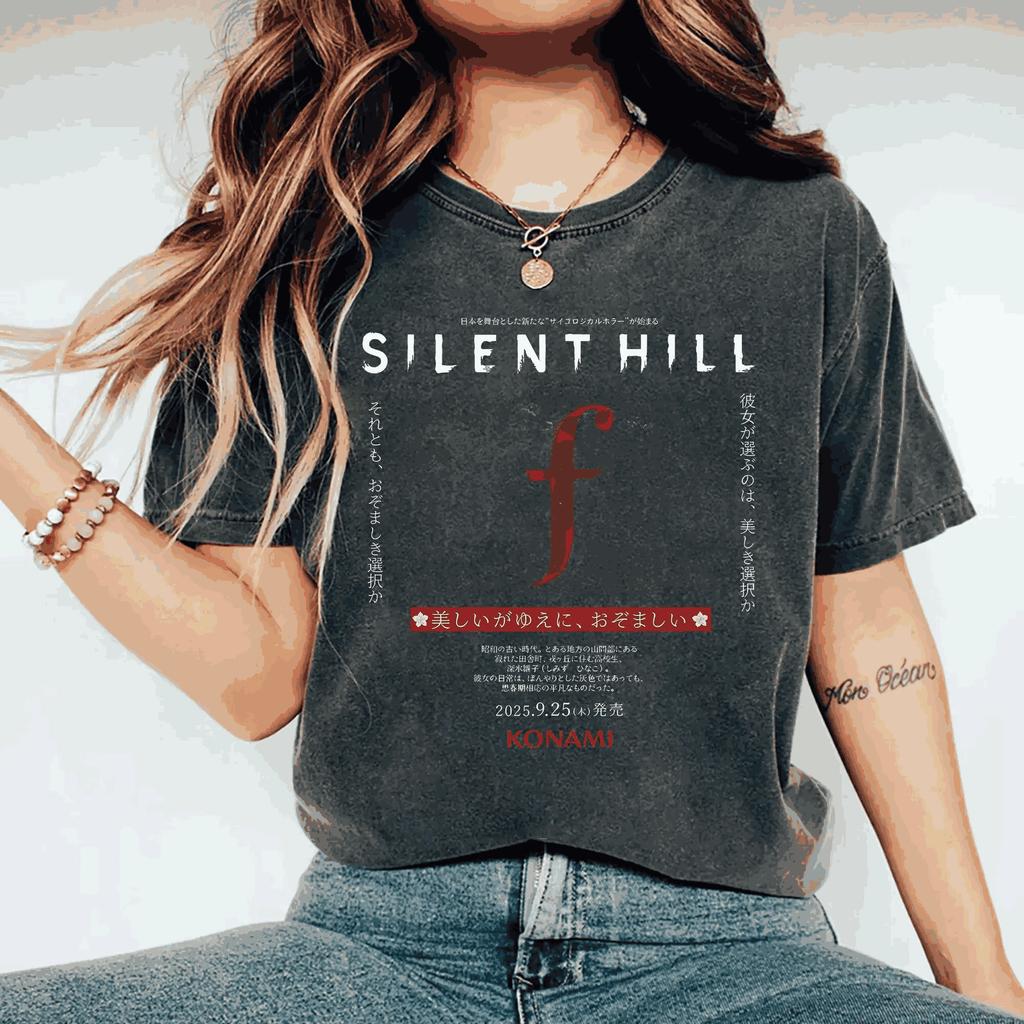 Classic Game Tees Vintage Washed Silent Hill F Horror GameGraphic Print Enthusiast Psychological Fans Tee Men Women Cotton Top