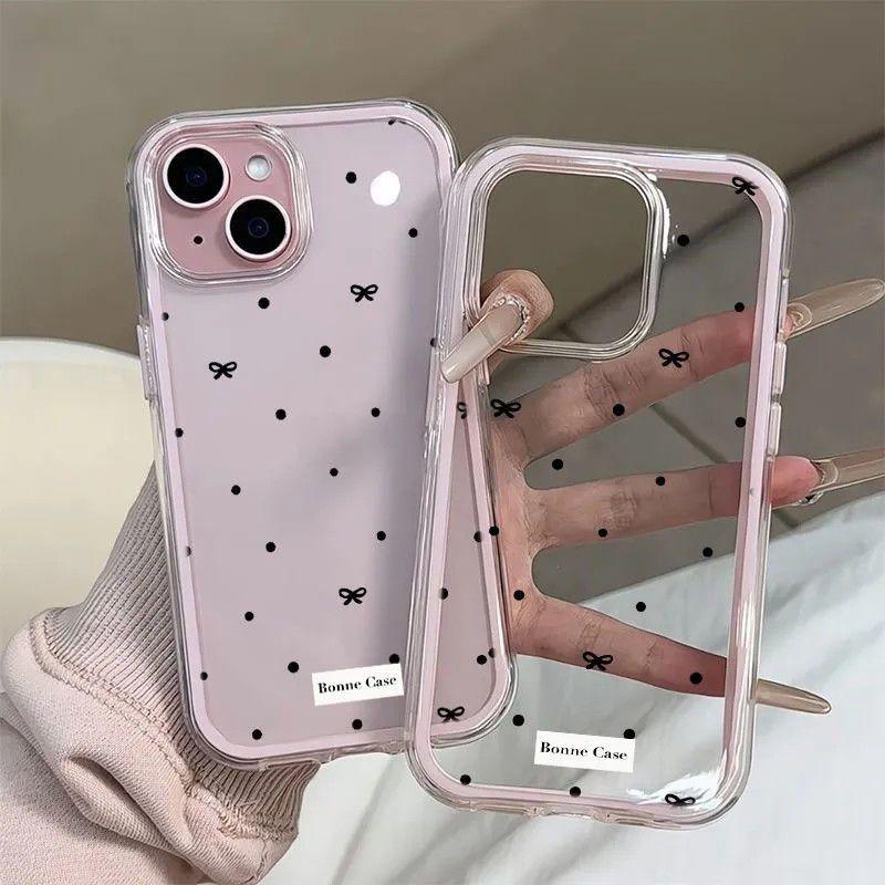 The Bow Is Suitable for Apple 17promax Mobile Phone Case IPhone16 Frame 15 Anti-drop 13/12 Women's 11 Transparent.