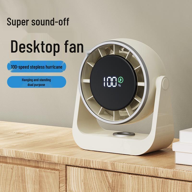 Wall-Mounted Rechargeable LED Display Fan - Compact for Dorm, Office, Home & Kitchen Air Circulation