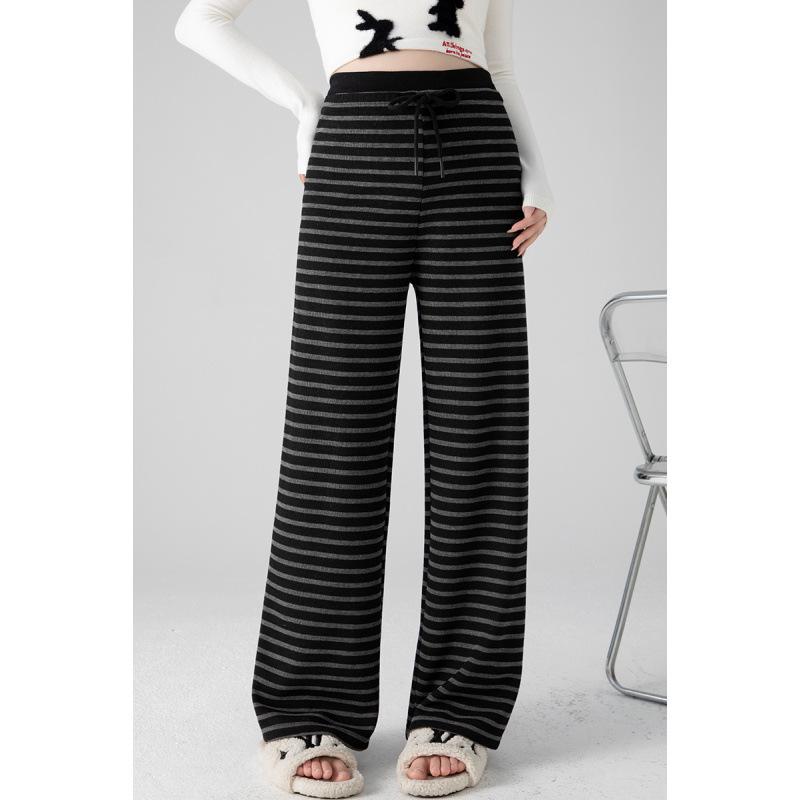 

Stylish Striped Maternity Pants for Autumn/Winter - Loose, Versatile, and Comfortable for Outdoor Wear, No Belly Support 2XL