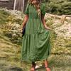 Mote sommerkjole for kvinner med rund hals og korte ermer, avslappet feriekjole