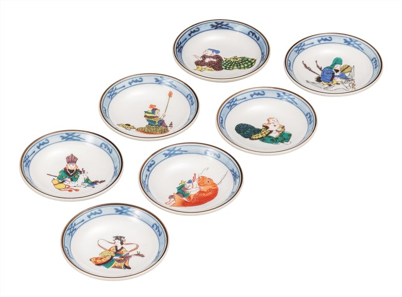 

Kutani ware Iwataya No. 3 plate set, Seven Lucky Gods K9-49