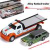 Metallic Flatbed Transporter Toy Car with Retro Power - Pull-Back Thrill for Young Auto Enthusiasts