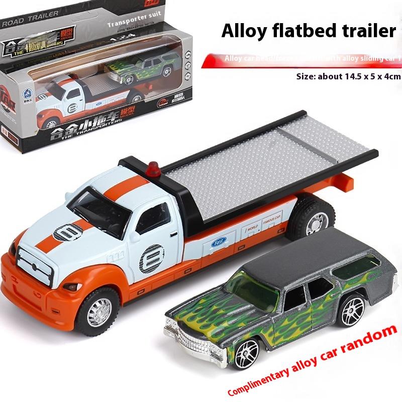 Metallic Flatbed Transporter Toy Car with Retro Power - Pull-Back Thrill for Young Auto Enthusiasts
