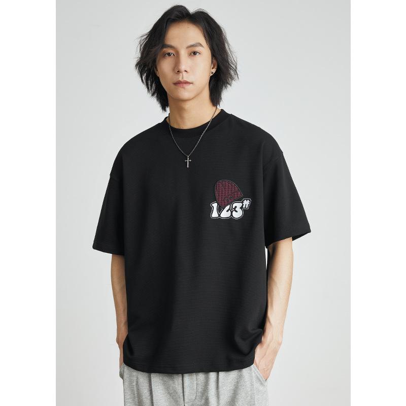 Men's Cartoon Embroidered Print Trendy Brand Fashion Short Sleeved T-shirt Summer Loose Heavy Weight Men's and Women's Same Style Half Sleeved T