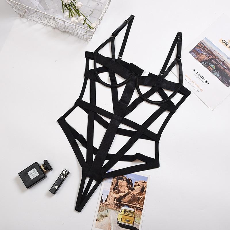Bandasje Bodysuit Kvinner Eksotiske Kostymer Sexy Undertøy Kropp Uthult Sensuell Intime varer Sex Erotiske klær