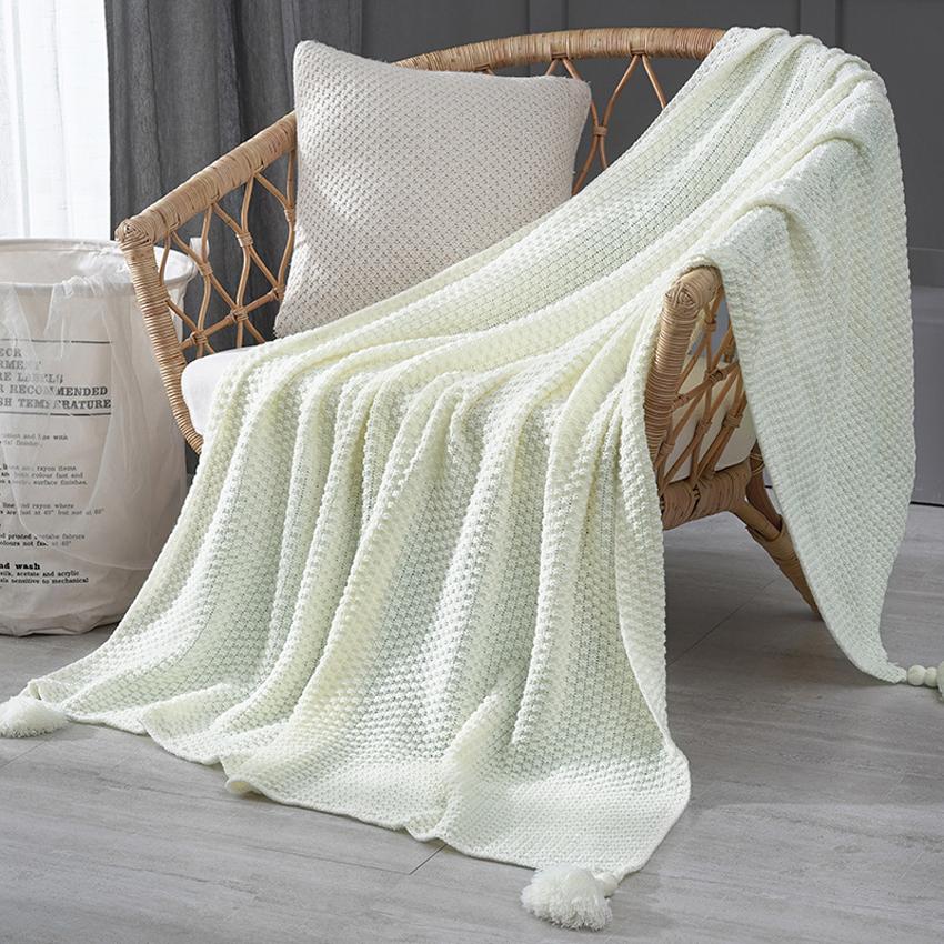 Knitted Blankets for Bed Sofa Bohemian Blanket with Tassel Thick Warm Crocheted Bedding Throw Cover for Travel Picnic Office Nap