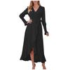 Women's Long Sleeved Solid Color High Round Large Swing Dress Slim Fit Long Dress