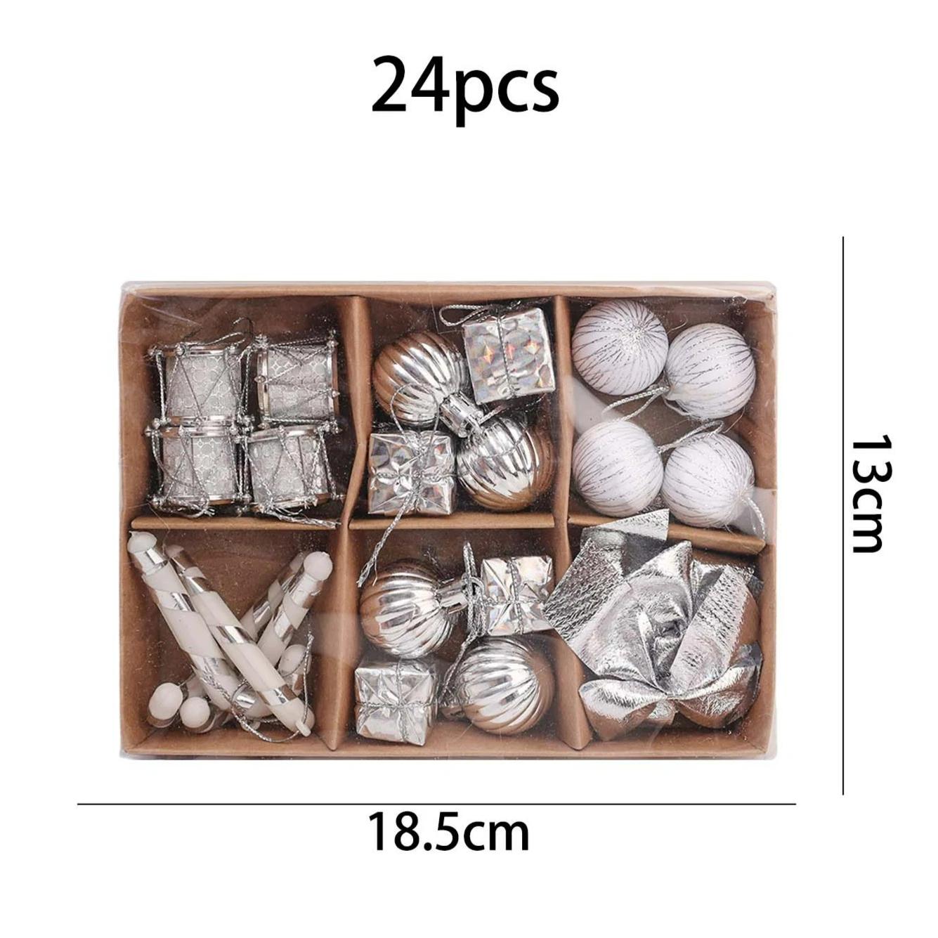 

24/72x Christmas Ball Set Bow Christmas Gift Box Santa Claus Cane Pendant Party New Year Gifts Boxes Xmas Window Displays Decor 24PCS-(1set)