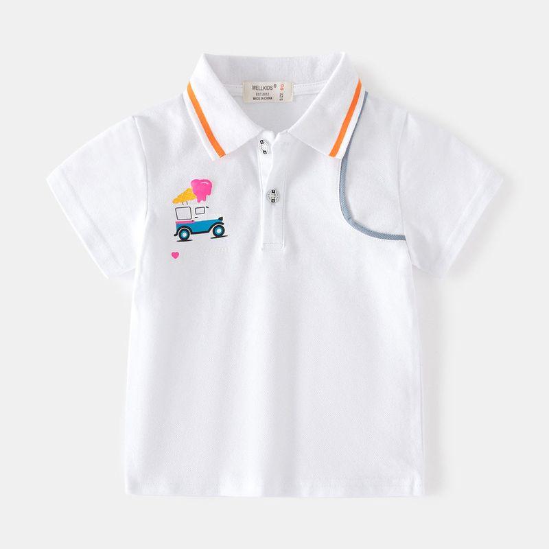 Summer Kids Cartoon Ice Cream Car Short Sleeve Tops Cotton Children Polo Shirt Boy Lapel Clothes