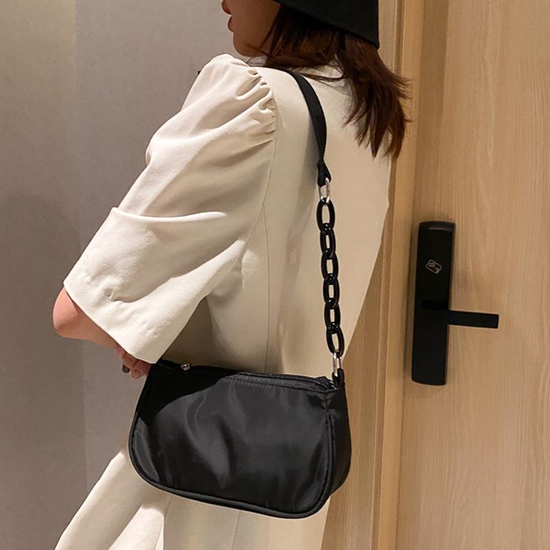 Moda Feminina Lona Bolsas de Mão Pequenas Simples Diário Cor Sólida Corrente Bolsas de Ombro Axilar Feminina