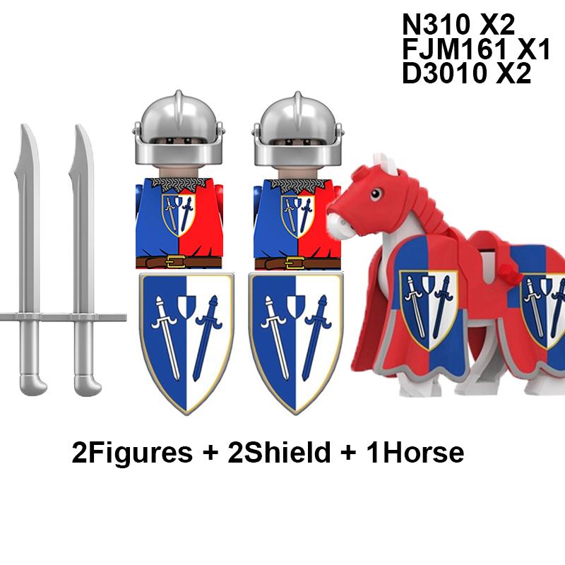Military Building Blocks Medieval Solider Knights Equipments Mount War-Horse Wolf Flag Vests Shields Fiery Dragon Mini Brick Toy