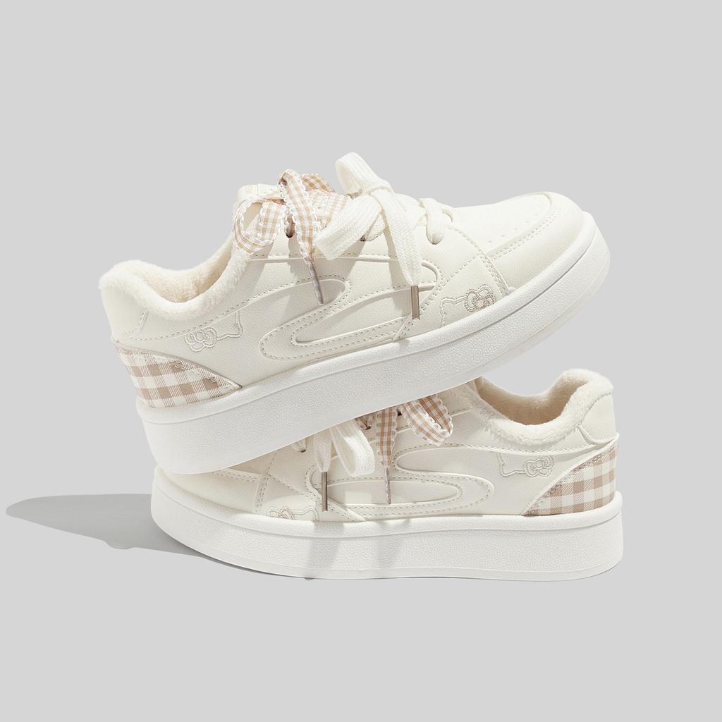Fleece-lined Warm Sneakers Stylish Versatile Casual Thick-soled Double-cotton Shoes