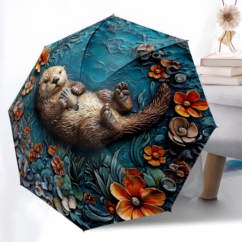 0106 Embossed Floral Animals  pattern, automatic folding umbrella, portable and foldable design, 8 ribs, a Christmas or birthday gift.