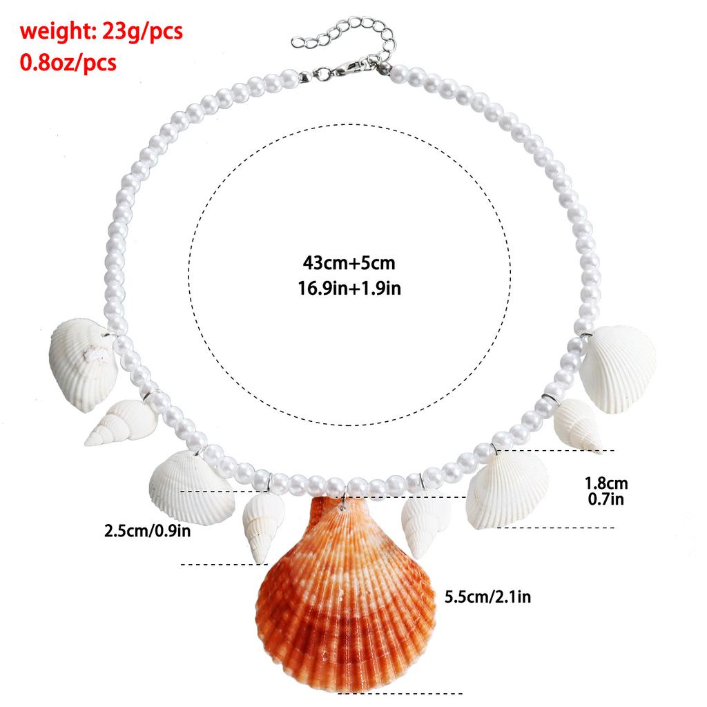 Biżuteria transgraniczna, Styl wakacyjny, Naszyjnik łańcuszkowy z muszelką nadmorską i sztuczną perłą, Etniczny naszyjnik z muszelką plażową