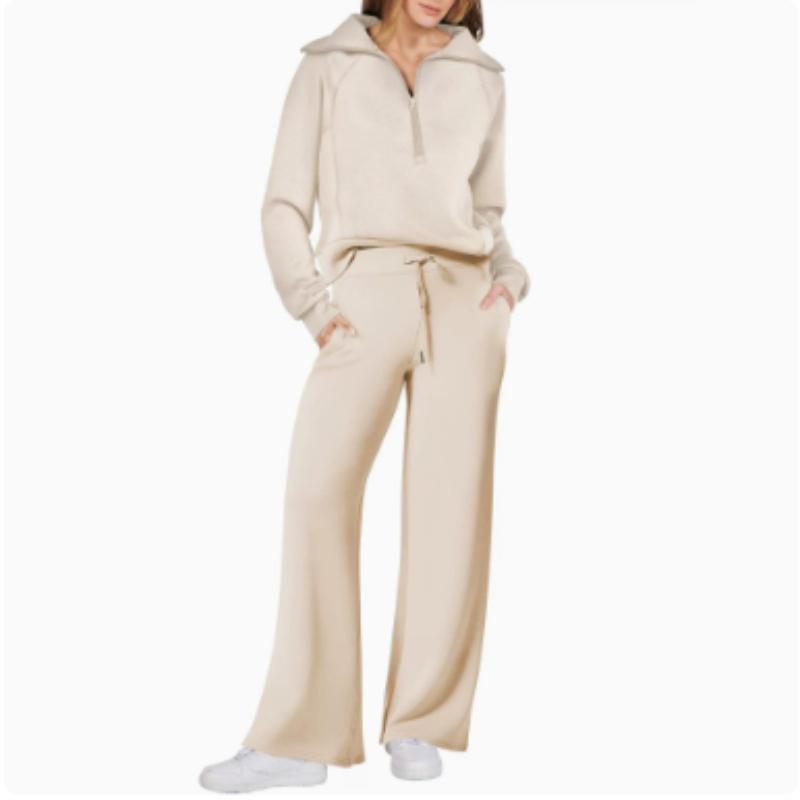 Lässiges Swear Set für Damen für Frühling/Herbst, Reißverschluss Langarm-Sweatshirt und Weitbeinige Hose 2-teiliges Set