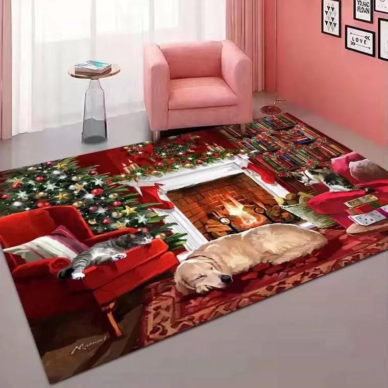 Christmas Style Carpet Soft and Living Room New Year Doormat Dining Room Foyer Room Bedroom Santa Claus Floor Mat Decoration