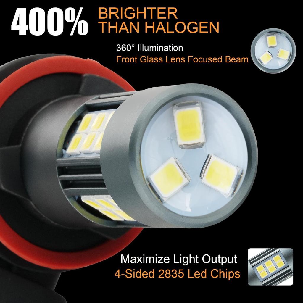 H11 LED Fog Bulbs, Super Bright H8 H16 LED Fog Lights 6500K Cool White, Plug And Play, Replacement Lights For Cars Trucks SUV, Pack Of 2