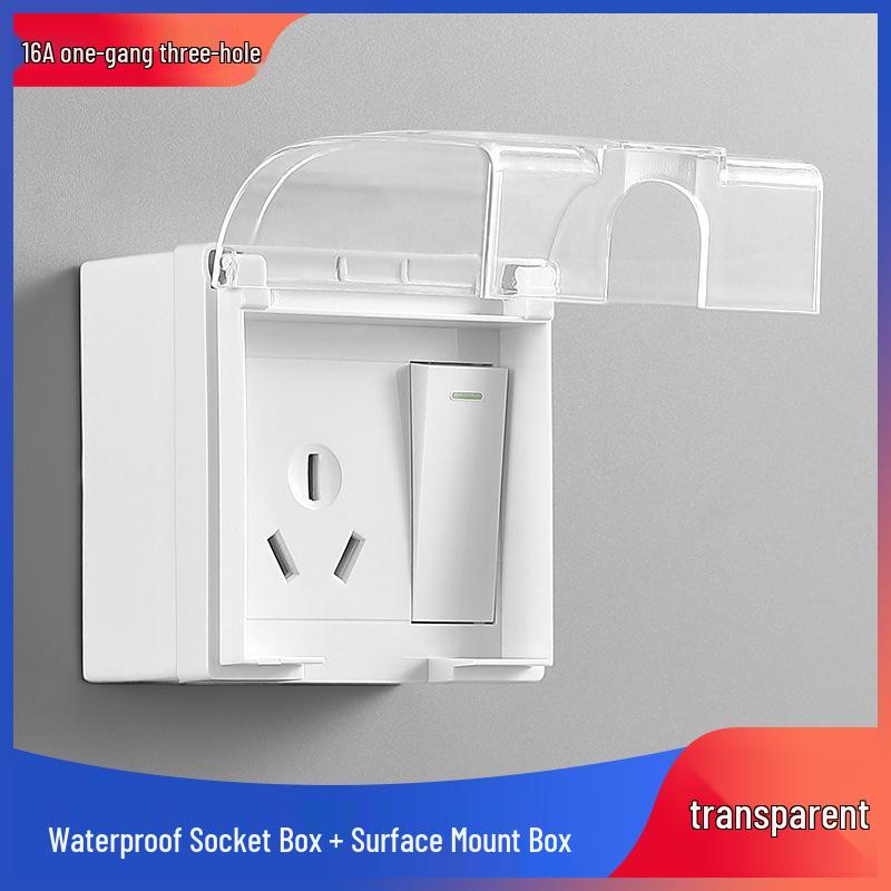 Type 86 Waterproof Five-Hole Socket with Switch, Splash-Proof Box for Bathroom and Outdoor Use