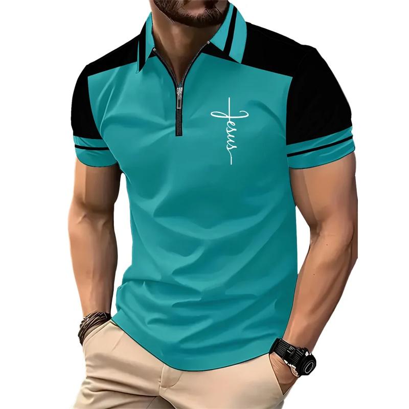 

Минималистичная футболка с цветными блоками и графикой, мужская одежда, футболка с коротким рукавом и лацканами, простая дышащая футболка-поло для мужчин, деловой топ 3XL небо