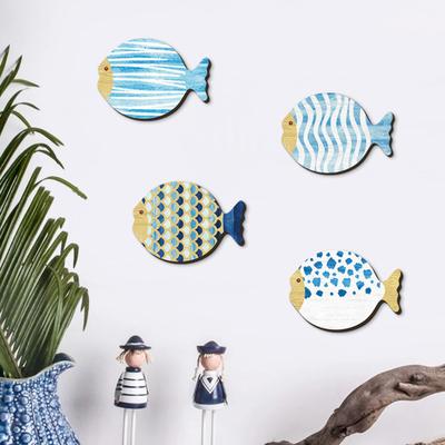4Pcs/Set Wooden Fish Wall Decoration Farmhouse Rustic Nautical Fish Wall Art Sculpture Home Living Room Bathroom Bedroom Wall Decorative Sign