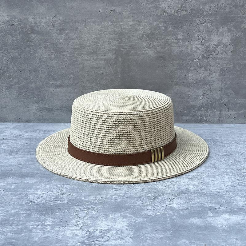 25 Retro Flat-Top Straw Hats For Children'S Summer Vacation Seaside Beach Sunshade Top Hats Show Small Face